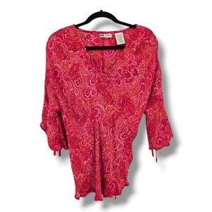 Faded Glory Womens XL Paisley Print 3/4 Sleeve V Neck‎ Tie Waist Top